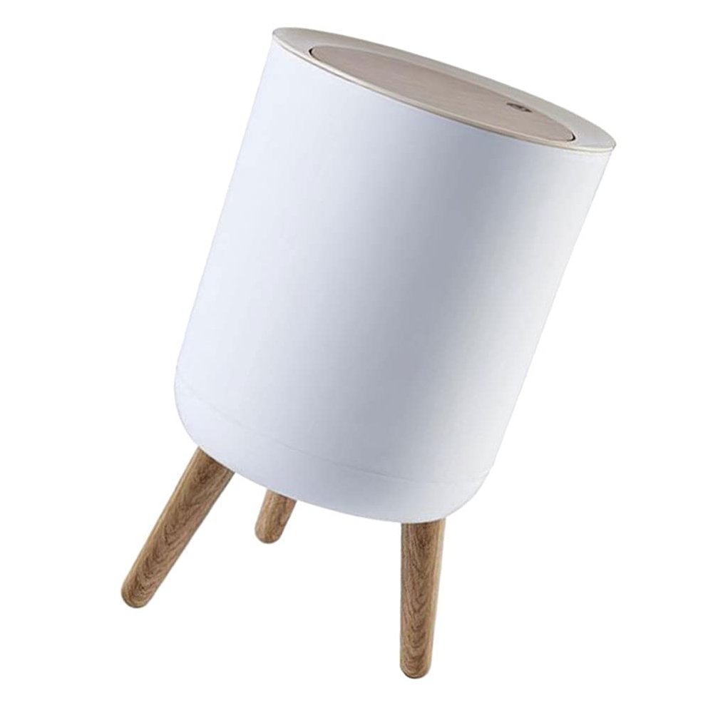 Cabilock 1pc Pop-lid Trash Can with High Feet Design Practical Kitchen Ash-bin for Household Use Elegant Grain Appearance Keeps Garbage Bags Hidden and Room Tidy