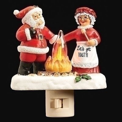 Roman 134192 Santa and Mrs. Campfire Night Light, Swivel Plug-in, 5.25-inch Height, Resin and Plastic