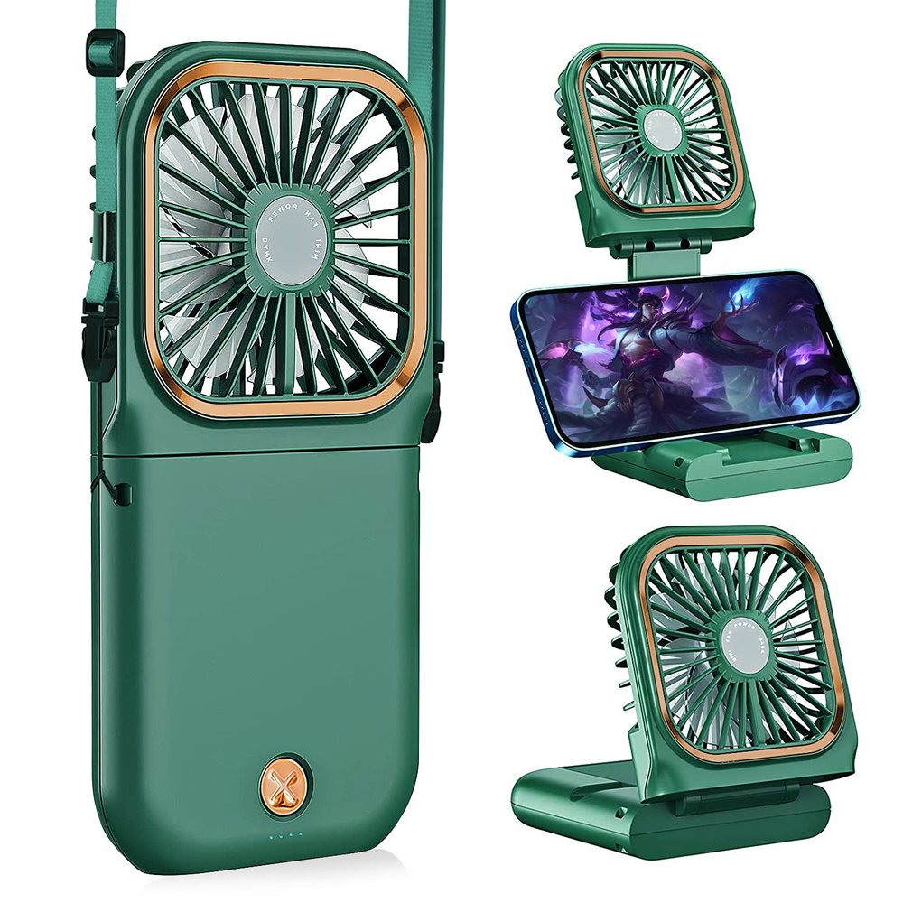 Allxin Portable Neck Fan Mini Quiet Handheld Personal Foldable USB Rechargeable Fan with Phone Holder founction for Home Office Outdoor Travel, Hands Free Necklace Fans