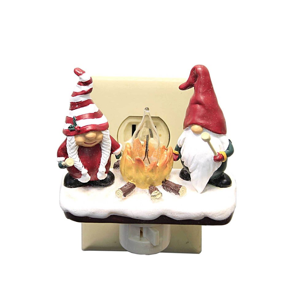 Roman 134191 Gnome Campfire Night Light, Flicker Bulb, Swivel Plug-in, 5.25-inch Height, Resin and Plastic