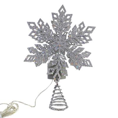 Roman 160251 LED Tricolor Snowflake Treetop with Timer, Plug-in, 12-inch Height, Metal, Silver