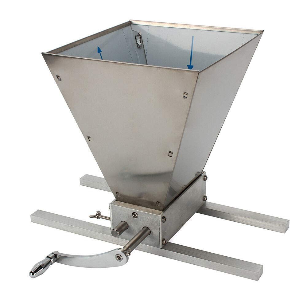 2 Rollers Manual Stainless Steel Malt Crusher Grain Malt Mill, Adjustable Barley Grinder Homebrew Grain Crusher Manual Grain Mill Low Speed Drill Available Manual Malt Mill with 7L Capacity Hopper