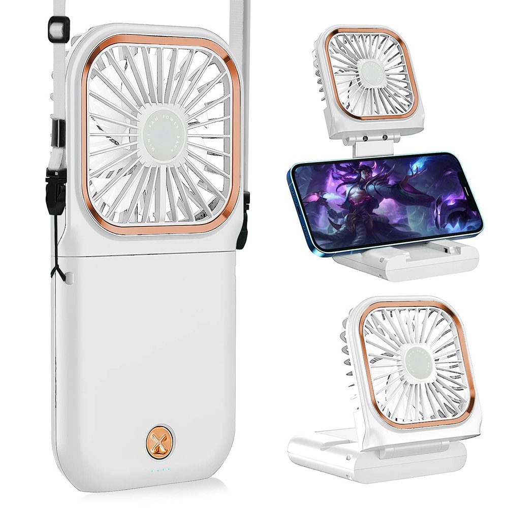 Allxin Portable Neck Fan Mini Quiet Handheld Personal Foldable USB Rechargeable Fan with Phone Holder founction for Home Office Outdoor Travel, Hands Free Necklace Fans