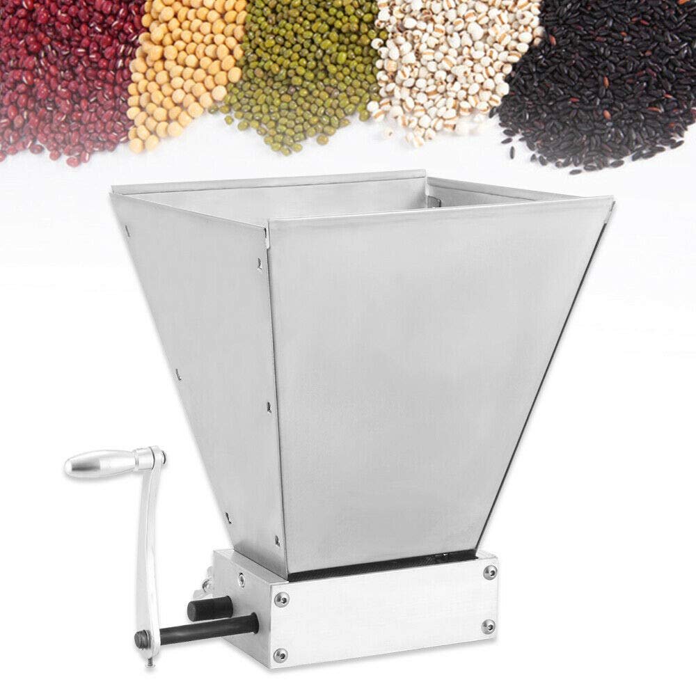 2 Rollers Stainless Steel Malt Crusher Grain Malt Mill, Manual Adjustable Barley Grinder Homebrew Grain Crusher Manual Grain Mill Low Speed Drill Available Manual Malt Mill with 4L Capacity Hopper