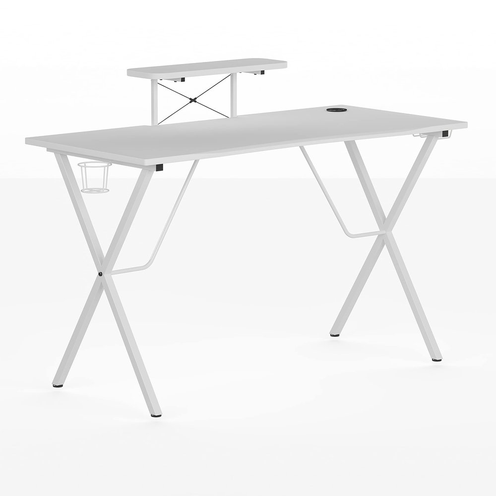 BizChair Gaming Desk - White Computer Desk - 51.5" Gamers Table with Cup Holder, Headphone Hook, and Monitor/Smartphone Stand