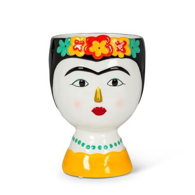 Abbott Collection Lady with Unibrow & Flowers Vase, Medium (8" H)