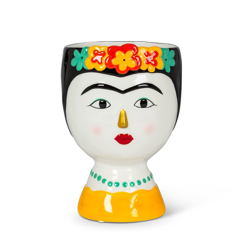 Abbott Collection Lady with Unibrow & Flowers Vase, Medium (8" H)