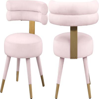 Meridian Furniture 747Pink-C Fitzroy Collection Velvet Upholstered Dining Chair with Deep Channel Tufted Back, Set of 2, Pink, 24.5" W x 22" D x 29.5" H