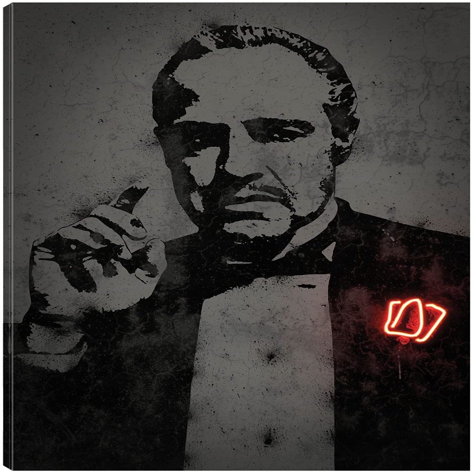 Fine Art Canvas Godfather Canvas Wall Decor by Artist Octavian Mielu for Living Room, Bedroom, Bathroom, Kitchen, Office, Bar, Dining & Guest Room - Ready to Hang - 35 in x 46 in