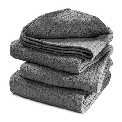 100% Cotton Basket Weave Thermal Bed Blanket Breathable Super Soft Layering All Season Light Weight for Home Decoration (Grey, King)