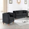 Container Furniture Direct Arvilla Velvet Chair with Bolster Pillows, Soft Upholstery, Mid Century Modern Design, Chesterfield-Inspired Accent Armchair for Living Rooms, Midnight Black view 2