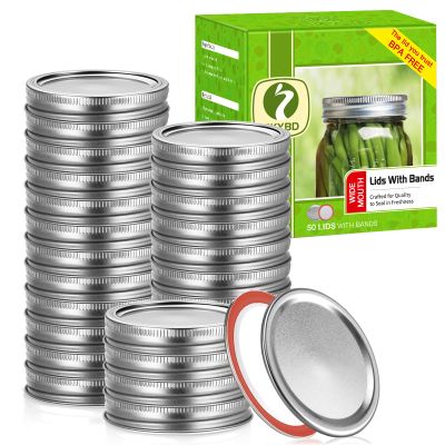 100Pcs/50 sets Canning Lids and Rings Wide mouth, Premium Mason Jar Lids with Rings/Bands for Ball, Kerr Jars - Food Grade Material, 100% Fit & Airtight for Wide Mouth Mason Jars