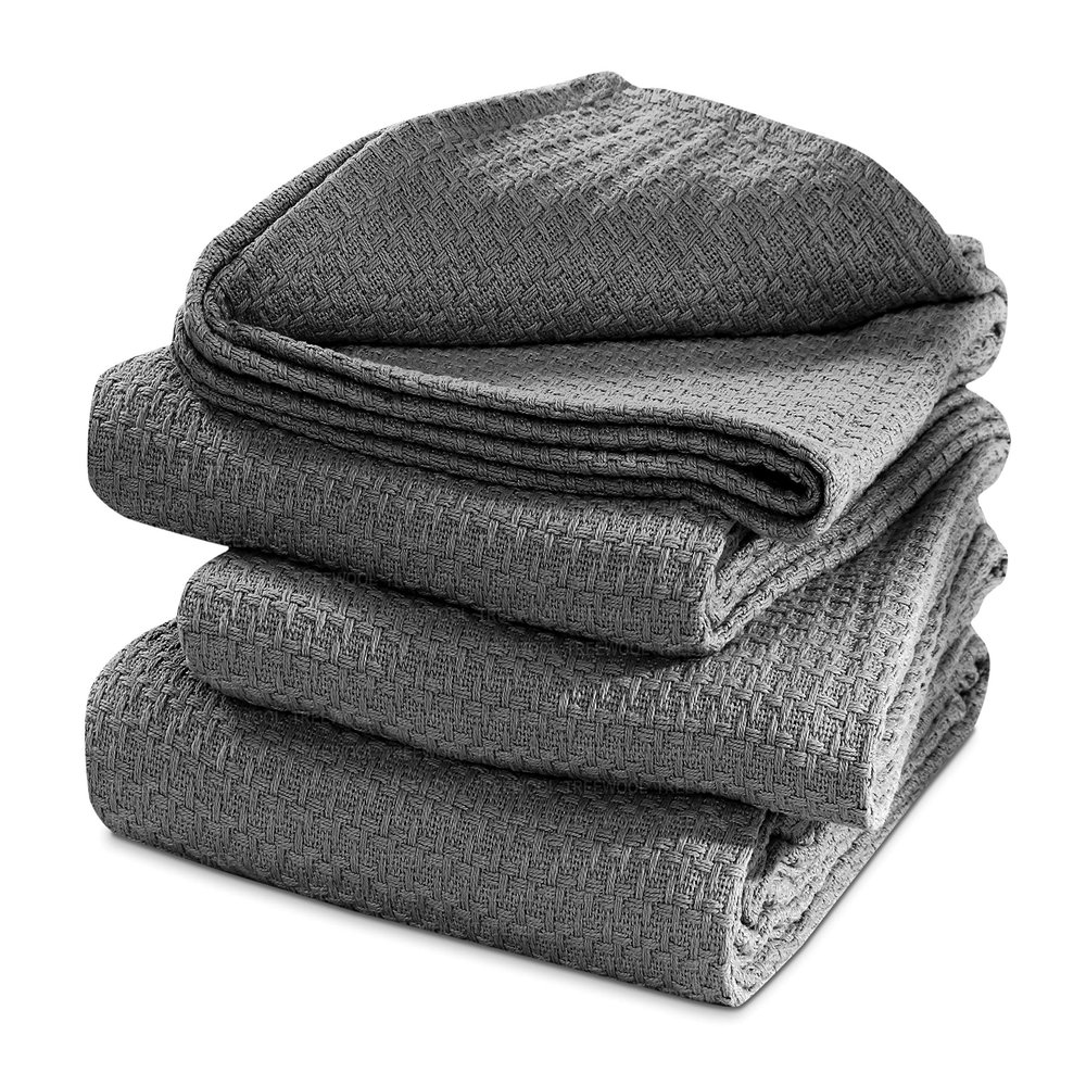 100% Cotton Basket Weave Thermal Bed Blanket Breathable Super Soft Layering All Season Light Weight for Home Decoration (Grey, Full/Queen)