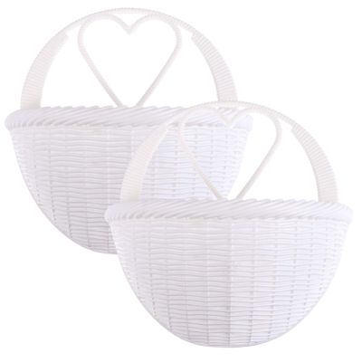 Hemoton Plastic Wall Decor 2 Piece Rattan Style Hanging Flower Pots Exquisite Home Decor Easy to Hang