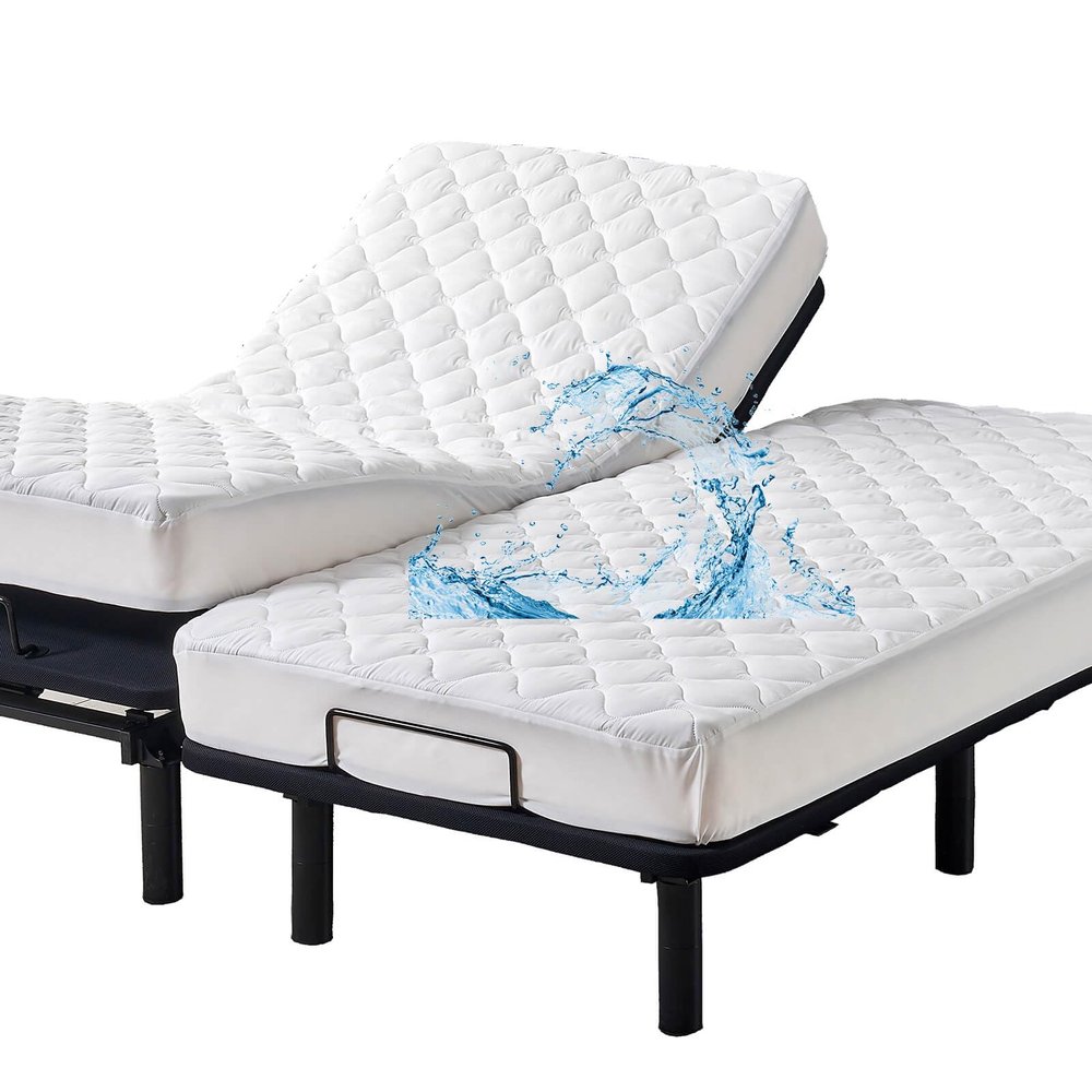 Waterproof Quilted Split King Mattress Protector Pad for Adjustable Bed Noiseless Fitted Mattress Cover Soft Padded Topper with Up to 16 Deep Pocket