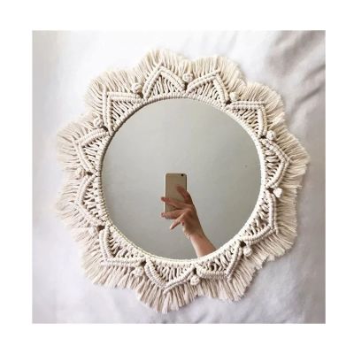 Albett Macrame Mirror Handmade Tapestry Makeup Mirror Compact Decoration Home Bedroom Decorative Mirrors Wall Mirrors