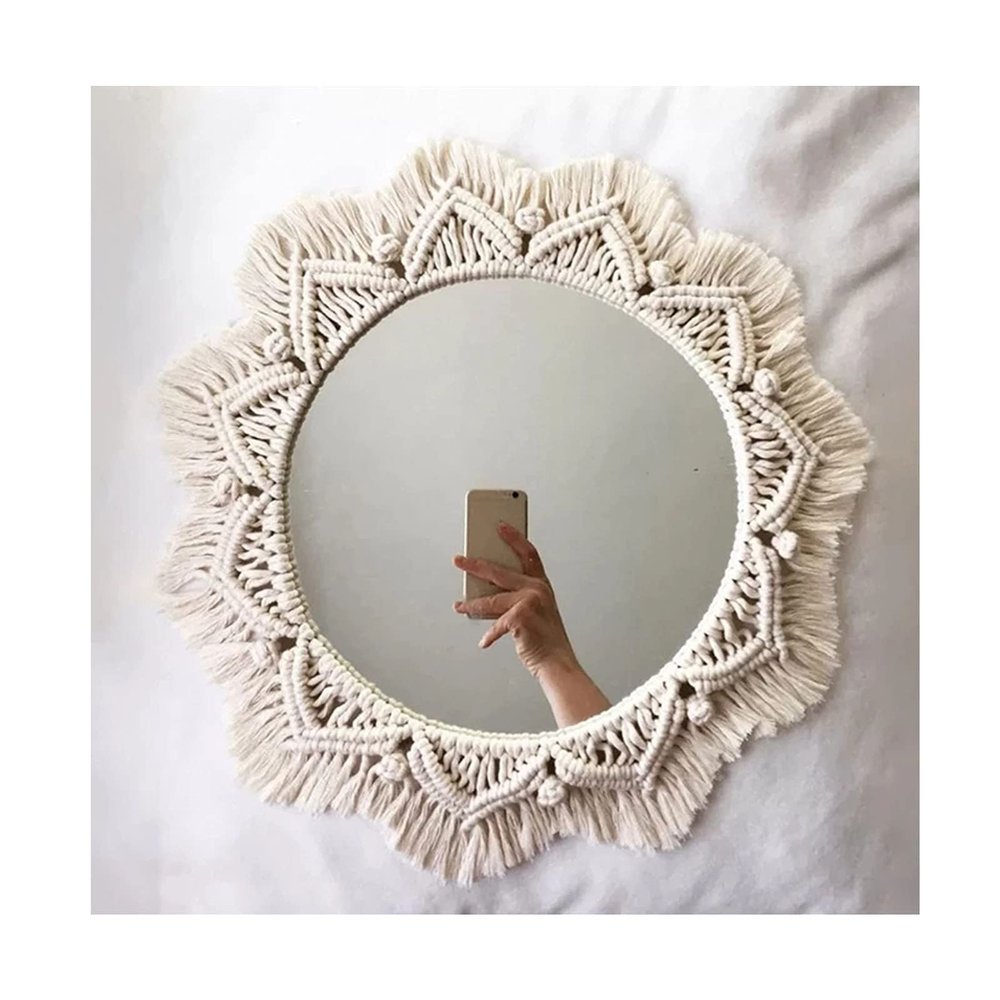 Albett Macrame Mirror Handmade Tapestry Makeup Mirror Compact Decoration Home Bedroom Decorative Mirrors Wall Mirrors