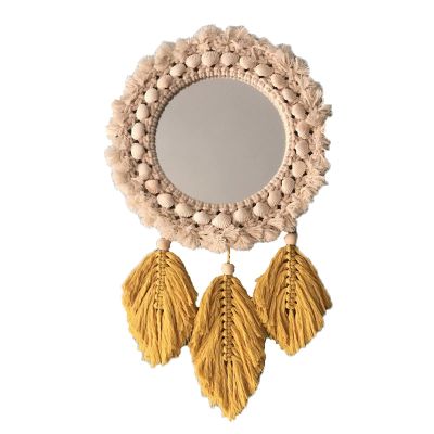 Albett Macrame Feather Wall Mirrors, Decor Mirror, Creative Makeup Mirrors Bath Room Tapestry, Mirror Wall Hanging of Bedroom