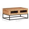 vidaXL Coffee Table, End Table with Steel Base, Side Table with 2 Drawers for Living Room Bedroom, Industrial, Solid Wood Acacia 35,4 Inch view 2