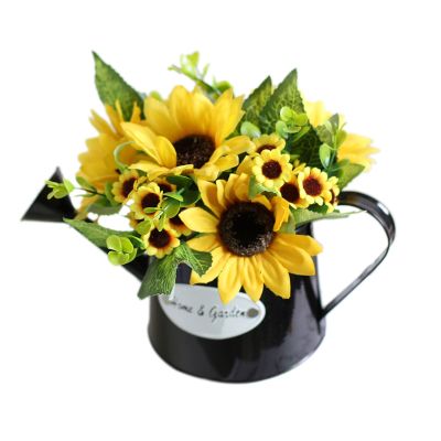 Artificial Sunflower Pot, Metal Pot Bonsai Simulation Flowers, Artificial Potted Plants, for Wedding Party Stage Centerpieces Windowsill Decor (4.72 x 7.87 inch)