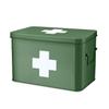 Flexzion First Aid Box Empty 13 Inch Metal Medicine Box, Large First Aid Organizer Tin Storage Box with Removable Tray, Dividers, Side Handles, Vintage Medical Supply Container(Green with White Cross) view 1