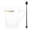 Nervure 60 Pack Clear Gold Plastic Coffee Mugs with 60 PCS Black Coffee Stirrers - 8oz Disposable Coffee Cups with Handles & 5inch Coffee Stirrers - Plastic Tea Cups with Gold Rim for Party view 1
