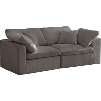 Meridian Furniture 634Grey-S80 Cozy Collection Contemporary Fiber Filled Comfort Overstuffed Velvet Upholstered Modular Sofa Seating for 2 Grey