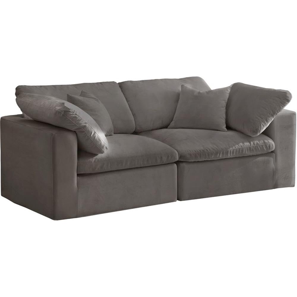 Meridian Furniture 634Grey-S80 Cozy Collection Contemporary Fiber Filled Comfort Overstuffed Velvet Upholstered Modular Sofa Seating for 2 Grey