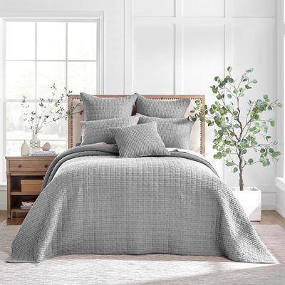 Levtex Home Mills Waffle Full Bedspread Set (100x104in) with 2 Pillow Shams (26x20in) - Grey - Cotton Waffle Full Size Bedspread Set - Lightweight, Soft, Pre-Washed