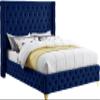 Meridian Furniture SavanNavy-Q Savan Collection Modern | Contemporary Velvet Upholstered Bed with Deep Button Tufting in Gold or Chrome Finish, 72" W x 86" D x 56" H, Navy, Queen view 1
