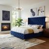Meridian Furniture SavanNavy-Q Savan Collection Modern | Contemporary Velvet Upholstered Bed with Deep Button Tufting in Gold or Chrome Finish, 72" W x 86" D x 56" H, Navy, Queen view 2