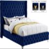 Meridian Furniture SavanNavy-Q Savan Collection Modern | Contemporary Velvet Upholstered Bed with Deep Button Tufting in Gold or Chrome Finish, 72" W x 86" D x 56" H, Navy, Queen view 3