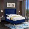 Meridian Furniture SavanNavy-Q Savan Collection Modern | Contemporary Velvet Upholstered Bed with Deep Button Tufting in Gold or Chrome Finish, 72" W x 86" D x 56" H, Navy, Queen view 4