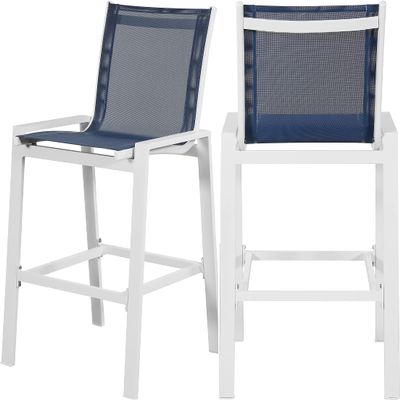 Meridian Furniture Nizuc Navy Outdoor Patio Mesh Barstool (Set of 2)