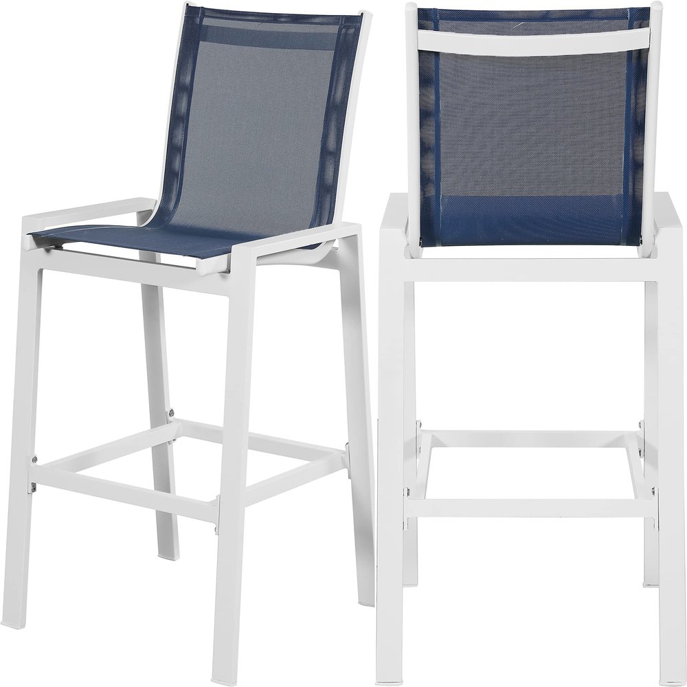 Meridian Furniture Nizuc Navy Outdoor Patio Mesh Barstool (Set of 2)