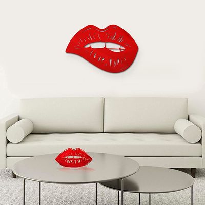 4ArtWorks - Biting Lips Wall Art - Ready to Hang Acrylic Wall Decorations for Bedrooms, Dorms, Living Rooms, Boutiques & More - Hand Assembled & Made in The USA - Modern Home Decor (Red 19x13x2)
