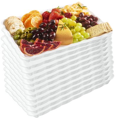 Plasticpro Plastic Serving Trays - Serving Platters Rectangle 9X13 Disposable Party Dish 12 White