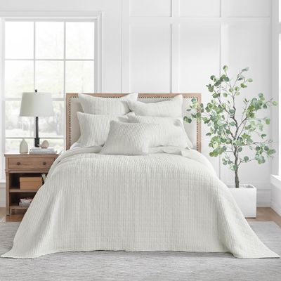 Levtex Home Mills Waffle King Bedspread Set (122x106in) with 2 Pillow Shams (36x20in) - Cream - Cotton Waffle King Size Bedspread Set - Soft, Pre-Washed