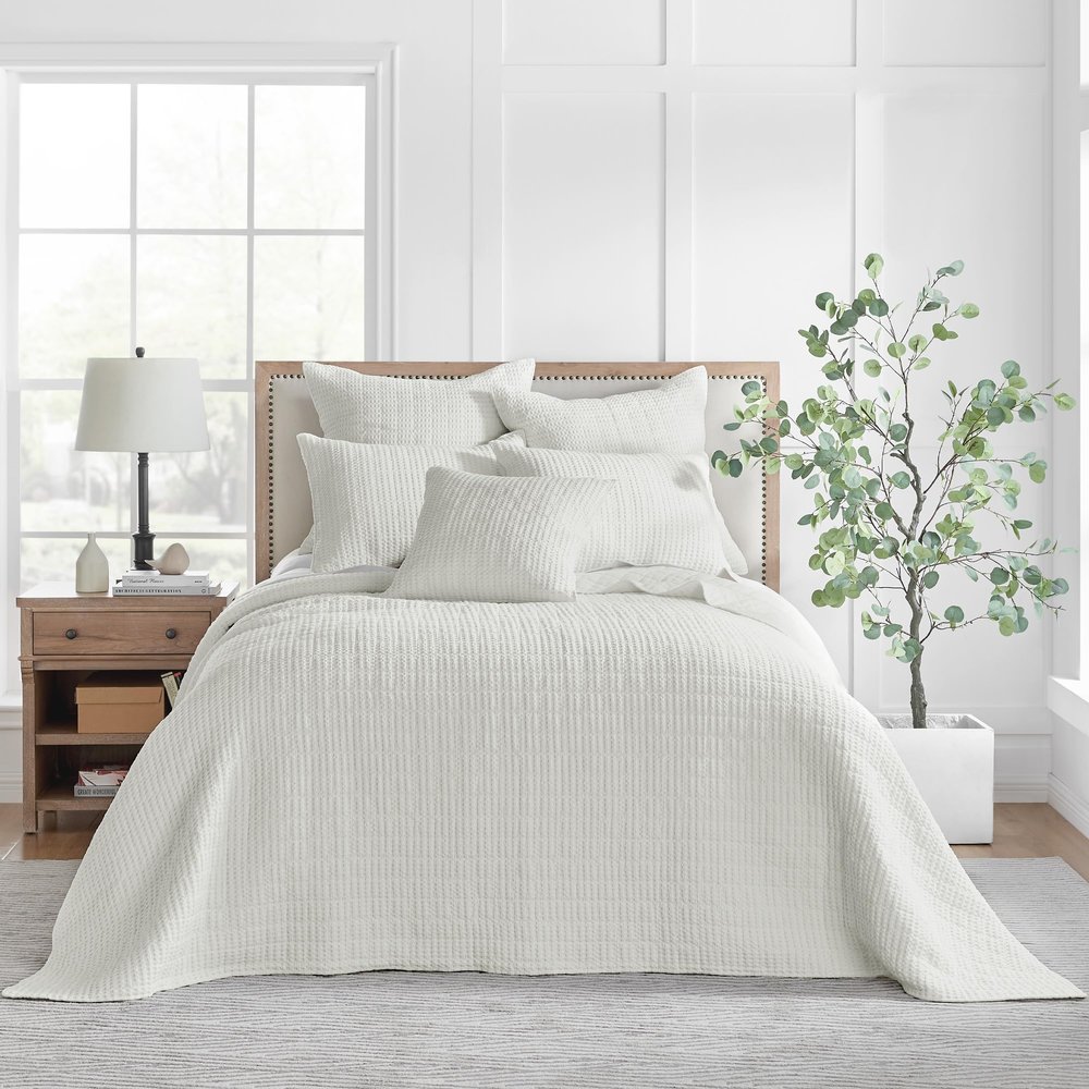 Levtex Home Mills Waffle King Bedspread Set (122x106in) with 2 Pillow Shams (36x20in) - Cream - Cotton Waffle King Size Bedspread Set - Soft, Pre-Washed