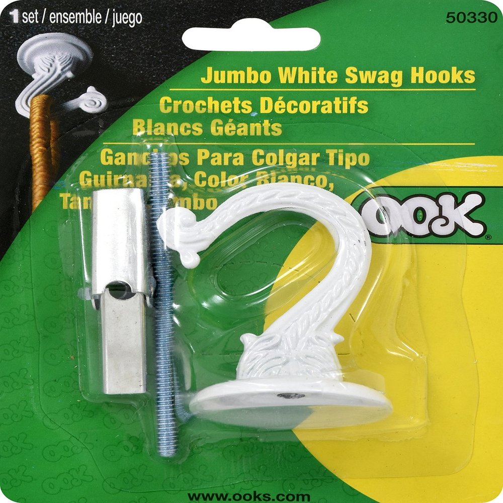 OOK 534520-HSU Ceiling Swag Hook, Hangs up to 30lbs, Antique Brass, 2 Pieces, 6 Pack (12 Total Hooks with Anchors)