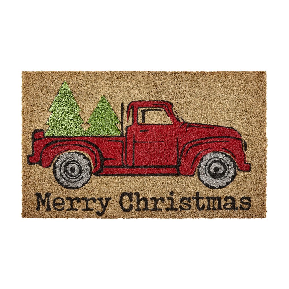 Mud Pie Christmas Tree and Truck Doormat, Coir, 18" x 30"