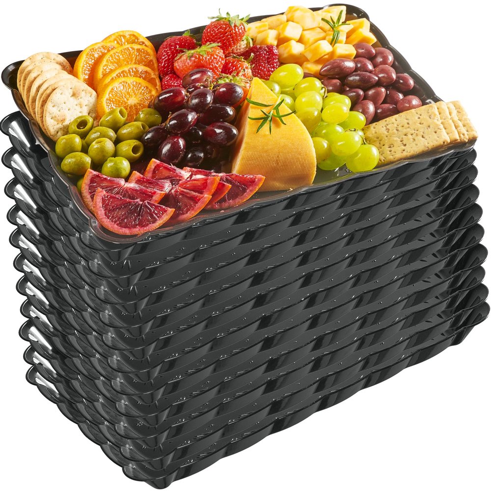 Plasticpro Plastic Serving Trays - Serving Platters Rectangle 9X13 Disposable Party Dish 12 Black Trays