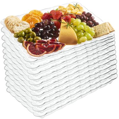 Plasticpro Plastic Serving Trays - Serving Platters Rectangle 9X13 Disposable Party Dish Includes 12
