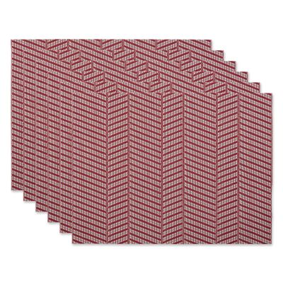 DII Farmhouse Stripe Woven Tabletop Collection Placemat Set, 13x17.25, Barn Red, 6 Piece