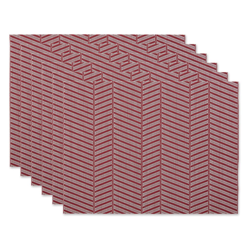 DII Farmhouse Stripe Woven Tabletop Collection Placemat Set, 13x17.25, Barn Red, 6 Piece
