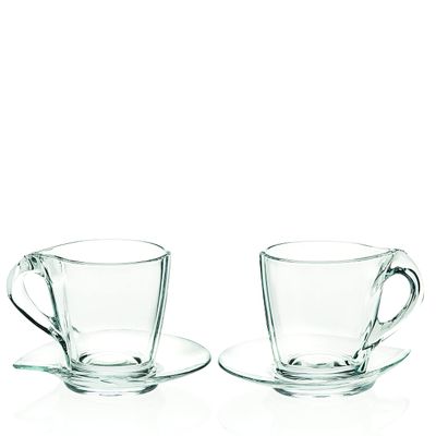 Barski Glass - Cappuccino Cups with Saucers - 8.75 Oz - Glass Coffee Mug and Saucer - for Specialty Coffee Drinks - Latte - Caf Mocha and Tea - Glass Cup and Saucer - Set of 2 - Made in Europe