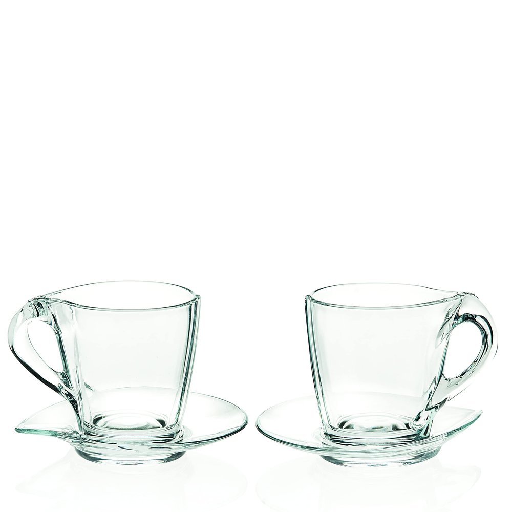 Barski Glass - Cappuccino Cups with Saucers - 8.75 Oz - Glass Coffee Mug and Saucer - for Specialty Coffee Drinks - Latte - Caf Mocha and Tea - Glass Cup and Saucer - Set of 2 - Made in Europe