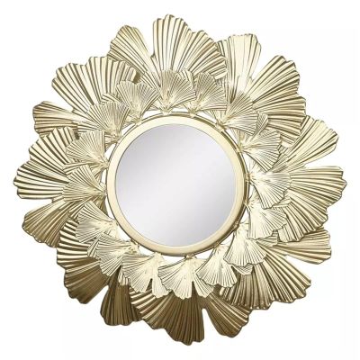 Albett Hanging Wall Mirror Iron Frame Round Decorative Wall Mirror Golden Leaf Wall Mirror for Living Room Bedroom Office Home Decor