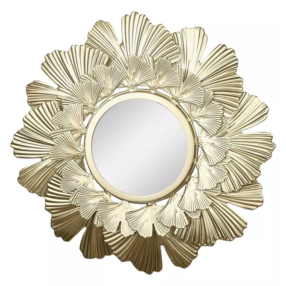 Albett Hanging Wall Mirror Iron Frame Round Decorative Wall Mirror Golden Leaf Wall Mirror for Living Room Bedroom Office Home Decor