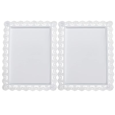 2Pcs Rectangle Iron Cupcake Serving Tray Fruit Dessert Plates for Party Anniversary Wedding Christmas Baby Shower (White)